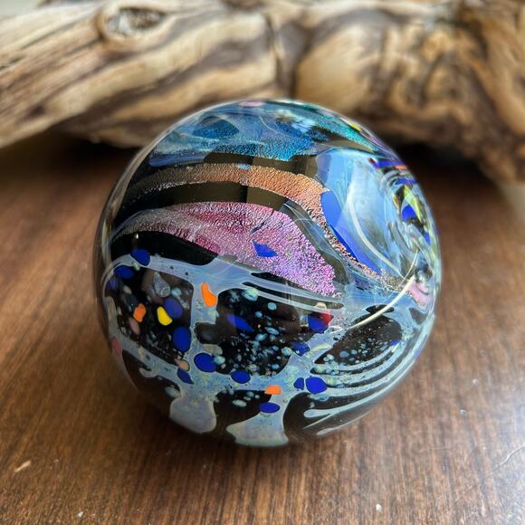 Rollin Karg Signed Dichroic Iridescent Handblown Studio Art Glass Paperweight - Picture 7 of 11